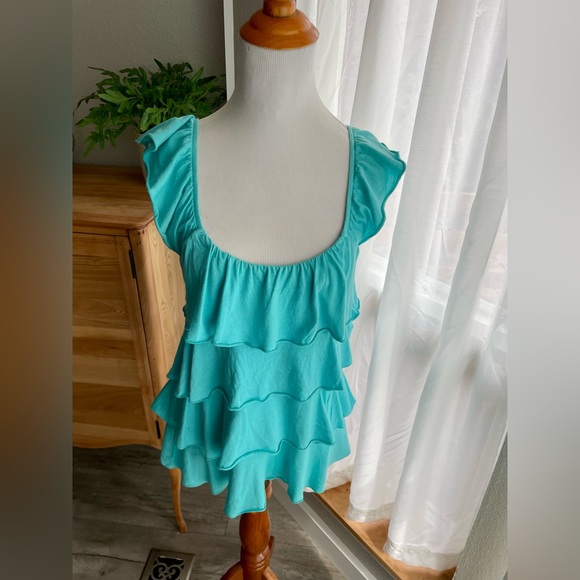 Express Turquoise Ruffled Tank Top- Size Small - Picture 5 of 8